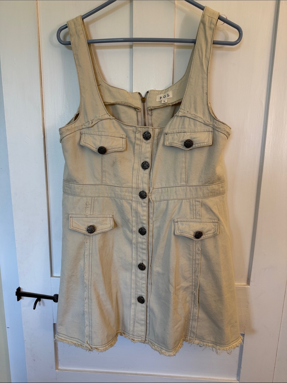POL Neutral Beige Sleeveless Button-Front Dress